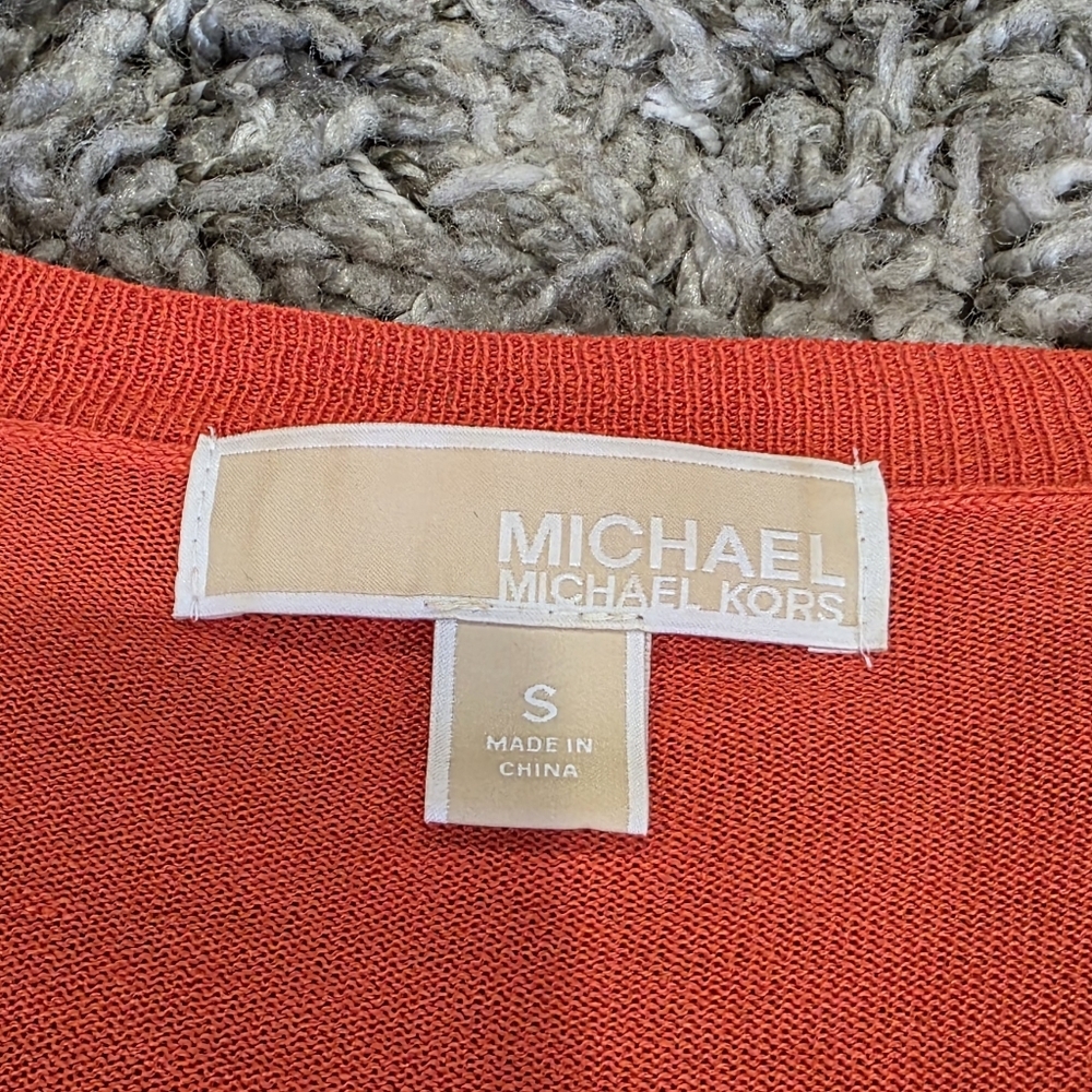 Michael Kors Red And Gold Studded Accent Long Sleeve V Neck Sweater Size Small - Picture 5 of 7